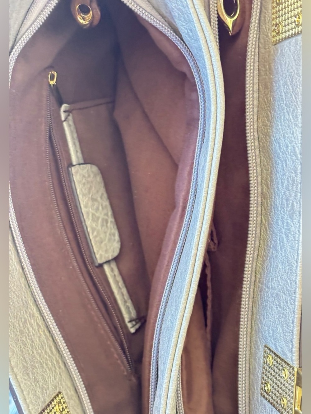 Michael Kors Light Gray Pebbled Leather Satchel with Gold Hardware - Picture 12 of 16